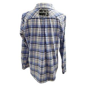 Womens Upcycled Distressed Flannel with "Wayne's World" Embroidered Patch 8